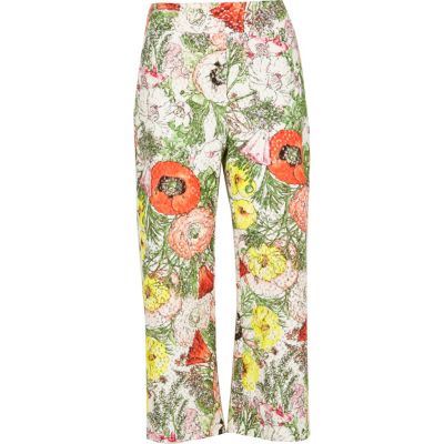 White floral print cropped trousers